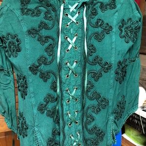 Holy clothing green embroidered top